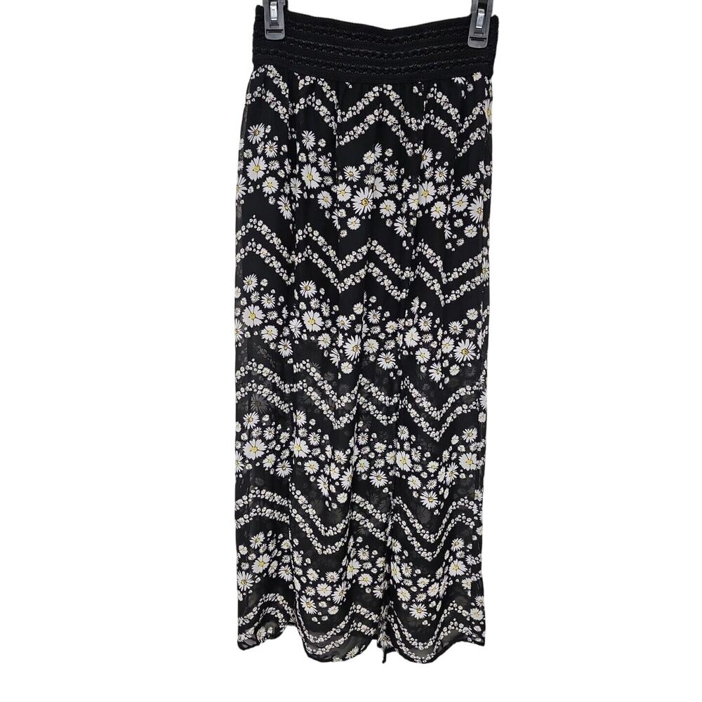 Y2k No Boundaries Sheer Black Daisy Print layered Skirt Sz M Festival Spring